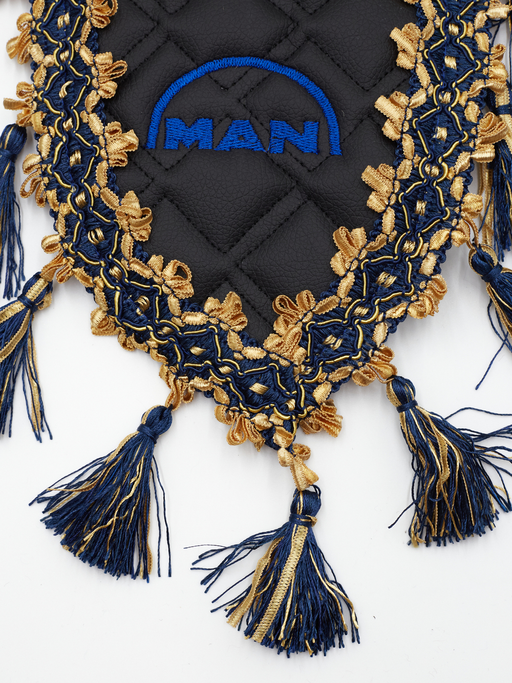 Вымпел тройной MAN (экокожа, черный с синими кисточками)