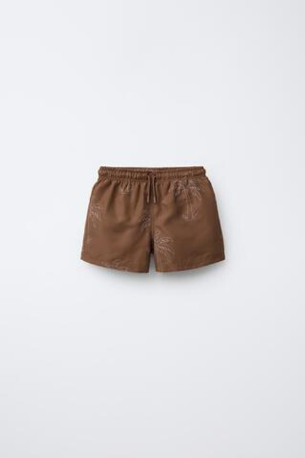 ZARA ПЛАВКИ С ВЫШИВКОЙ «ПАЛЬМЫ», КОРИЧНЕВЫЙ