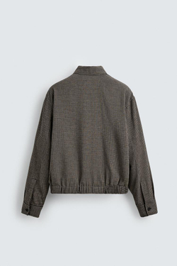 ZARA УКОРОЧЕННАЯ КУРТКА-РУБАШКА В КЛЕТКУ, СЕРЫЙ