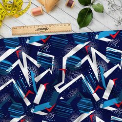 Ткань таффета зимняя графика на тёмно-синем фоне