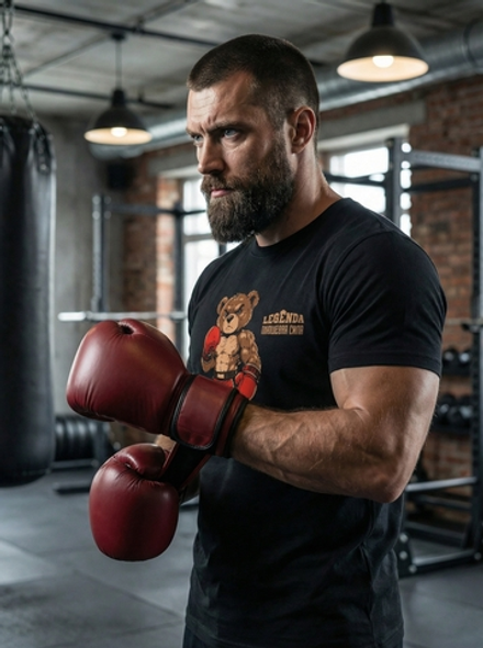 Футболка спортивная хлопковая мужская черная LEGENDA Плюшевая сила