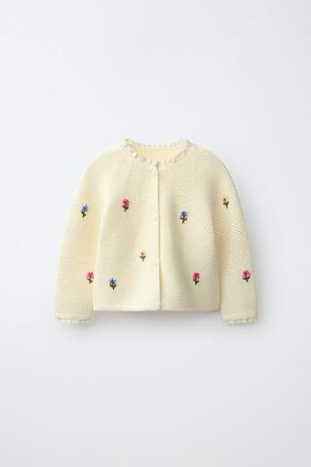 ZARA КАРДИГАН С ВЫШИТЫМИ ЦВЕТАМИ, ЭКРЮ