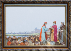 Гордеев Д. Д. (1964г.). Передача меча. Иллюстрация к книге "Александр Невский". Бумага, гуашь.