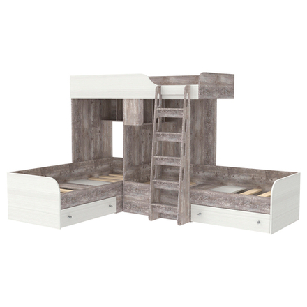 Кровать-чердак КарИВи Трио Бетон Белое Дерево
