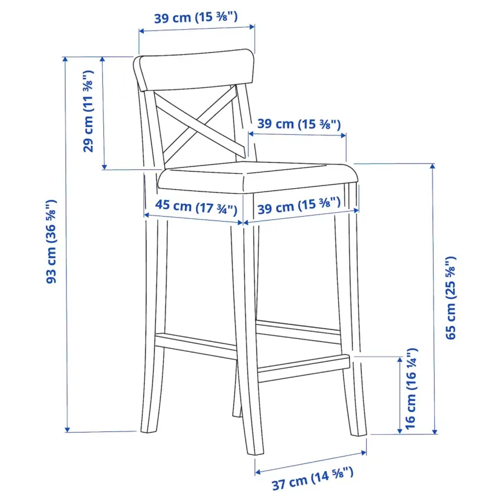 Барный стул со спинкой - INGOLF IKEA/ИНГОЛЬФ ИКЕА, 92х40х45  см, белый