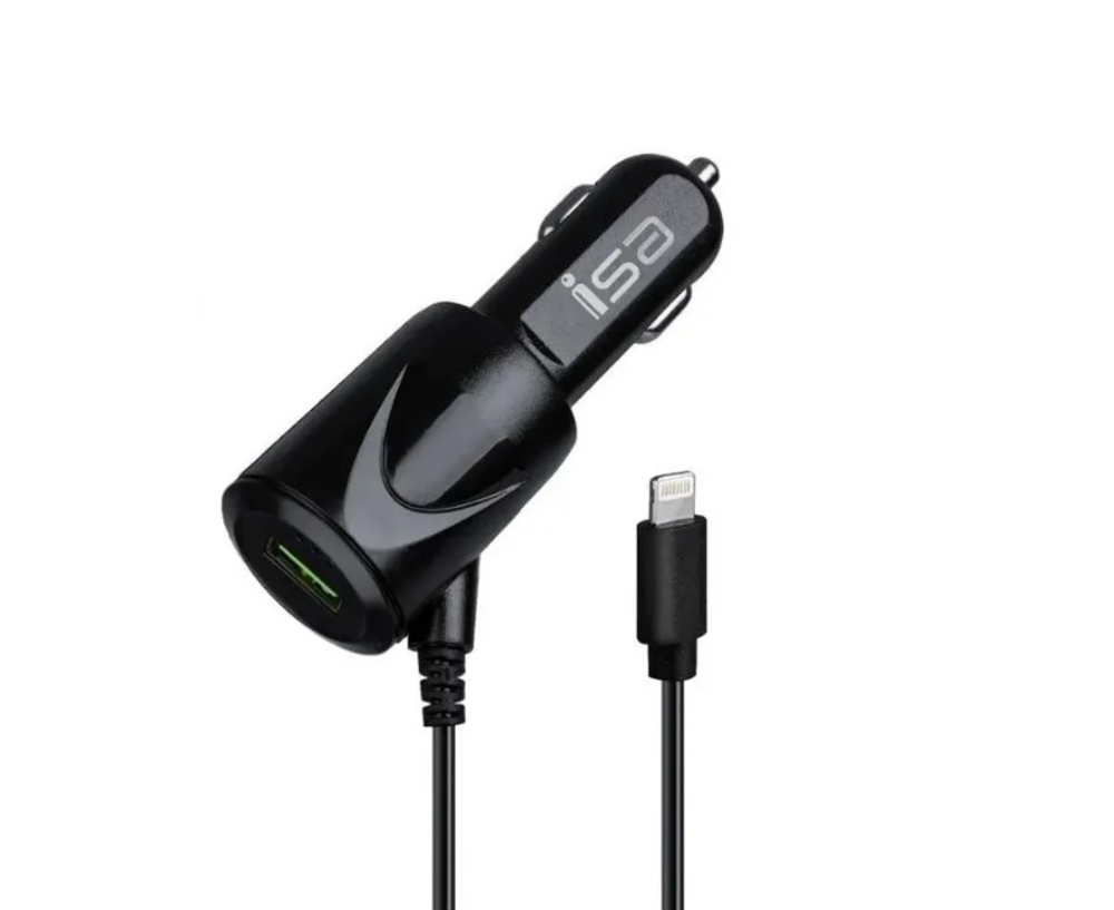 Автомобильная зарядка в прикуриватель ISA VC1-I5 со шнуром Ligtning 1.5метра (USB - 2A)