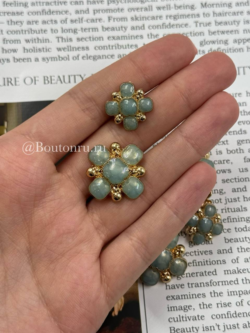 Пуговицы квадратные золотистые с эмалью тиффани