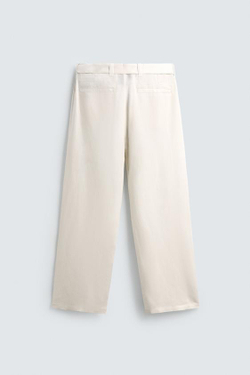 ZARA БРЮКИ RELAXED FIT ИЗ ВИСКОЗЫ И ЛЬНА С РЕМНЕМ, ЭКРЮ