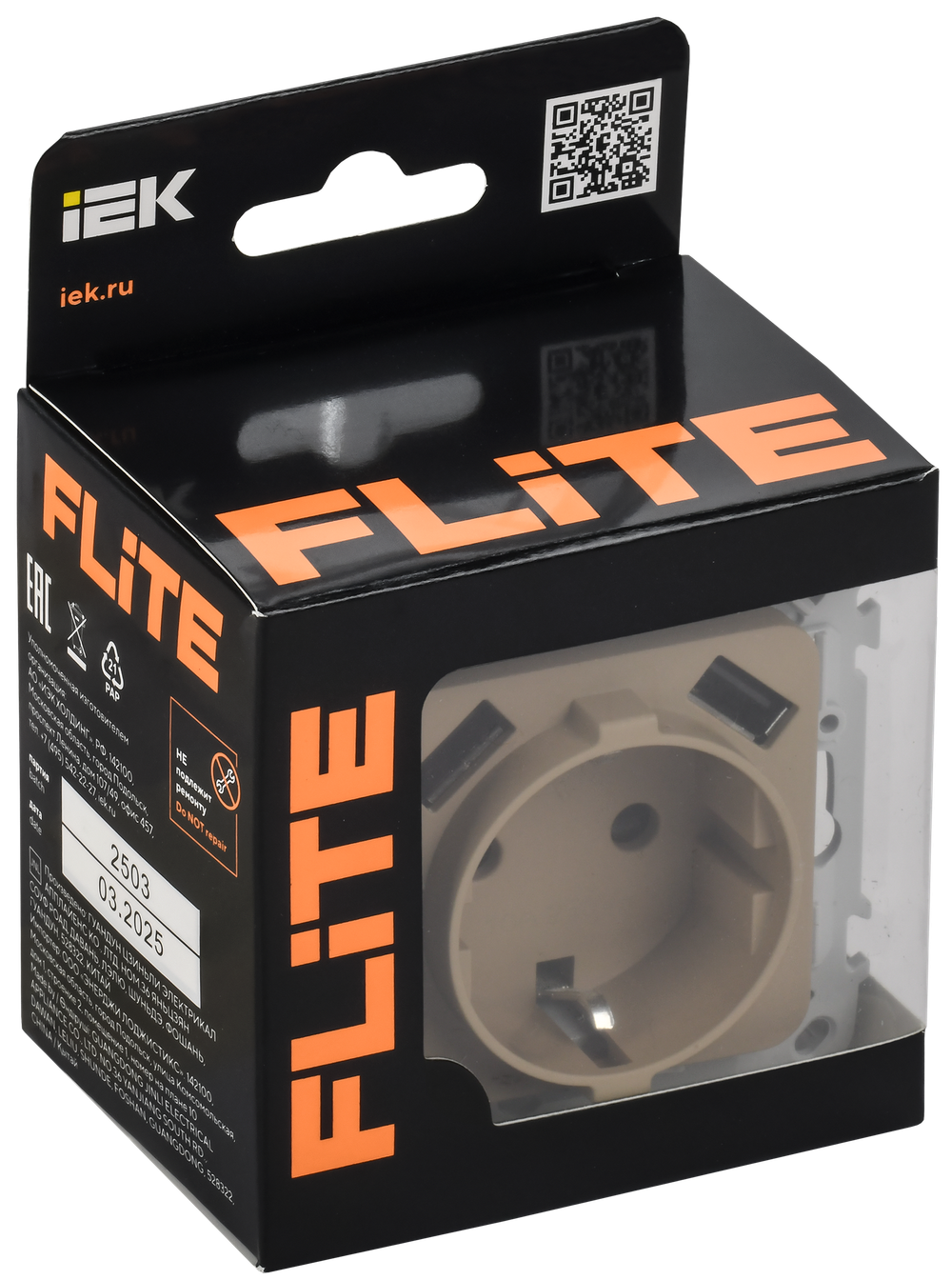 FLITE Розетка 1-местная с заземлением с защитными шторками 16А с USB A+A 3,1А безвинтовое крепление РСЮша11-1-ФлХ хаки IEK