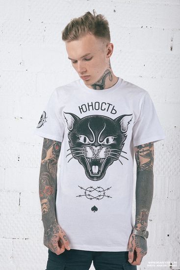 Футболка ЮНОСТЬ Кот Назад пути нет Белый