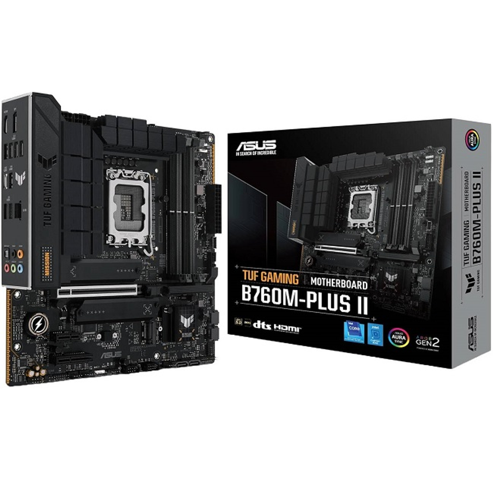 Материнская плата ASUS TUF GAMING B760M-PLUS II (LGA1700/B760/4xDDR5/PCI-Ex16/3xM.2/SB7.1/GLAN/DisplayPort/HDMI/mATX)
