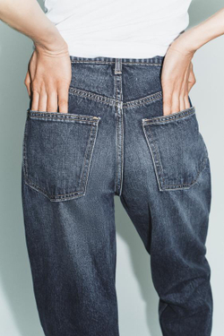 ZARA ДЖИНСЫ TRF MOM FIT С ВЫСОКОЙ ПОСАДКОЙ, МОРСКОЙ СИНИЙ