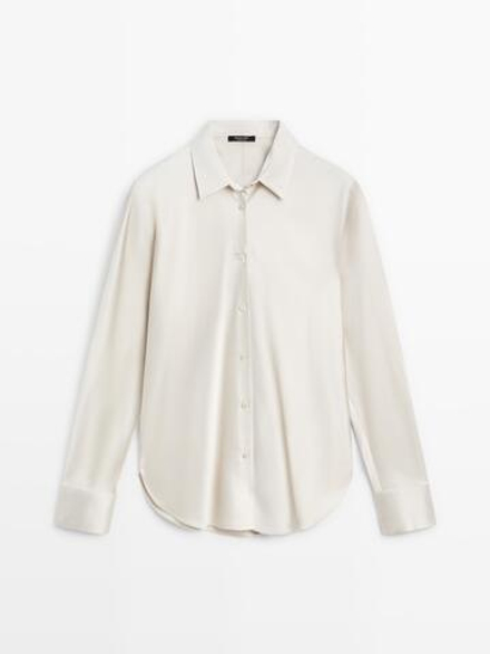 Massimo Dutti Атласная рубашка с рукавами «летучая мышь», серебряный