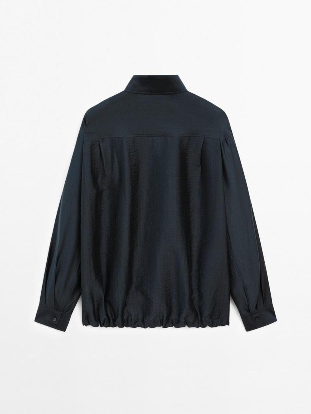 Massimo Dutti Атласная рубашка с эластичной отделкой, темно-серый