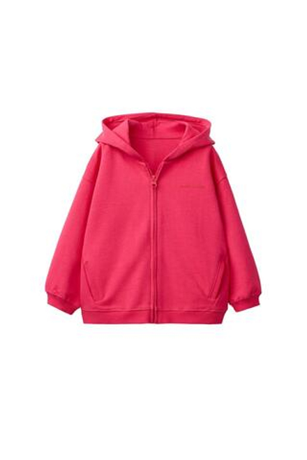 ZARA ТОЛСТОВКА НА МОЛНИИ С РЕЛЬЕФНЫМ ТЕКСТОМ И ЭФФЕКТОМ INTERLOCK, КЛУБНИЧНЫЙ