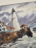 Картина авторская акварельная в паспарту 21*30 см на стену для интерьера "Маяк Портленд-Хед. США"