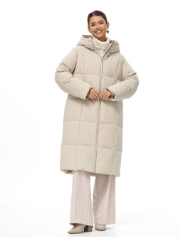 Пуховик длинный с капюшоном, молочная, SilverFox