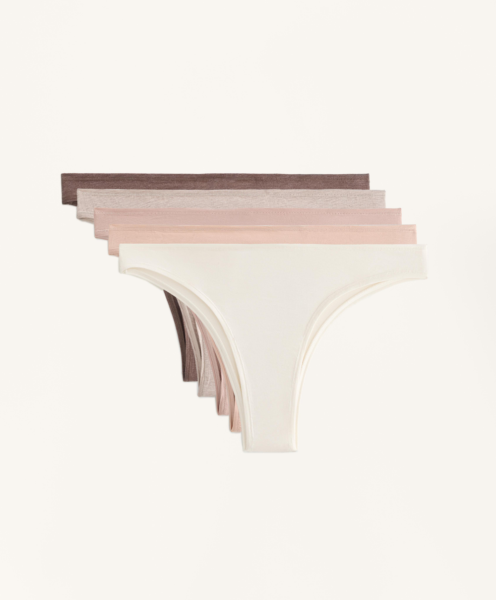 OYSHO Набор из пяти трусиков-бразильских из смесовой хлопковой ткани, бежево-розовый