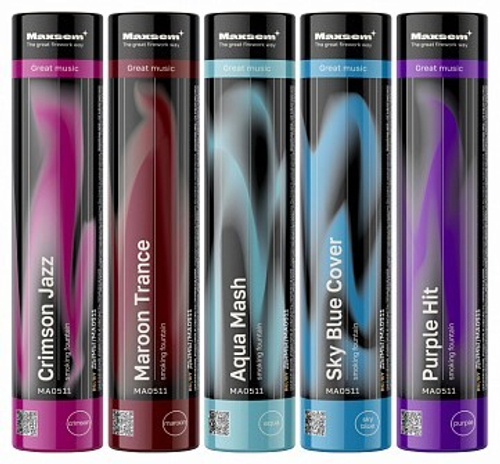 MA0511 mix-2 Цветной дым "Maxsem" (ассорти из 5 цветов) (0,8" х 60 секунд) (1 упаковка / 5 штук)