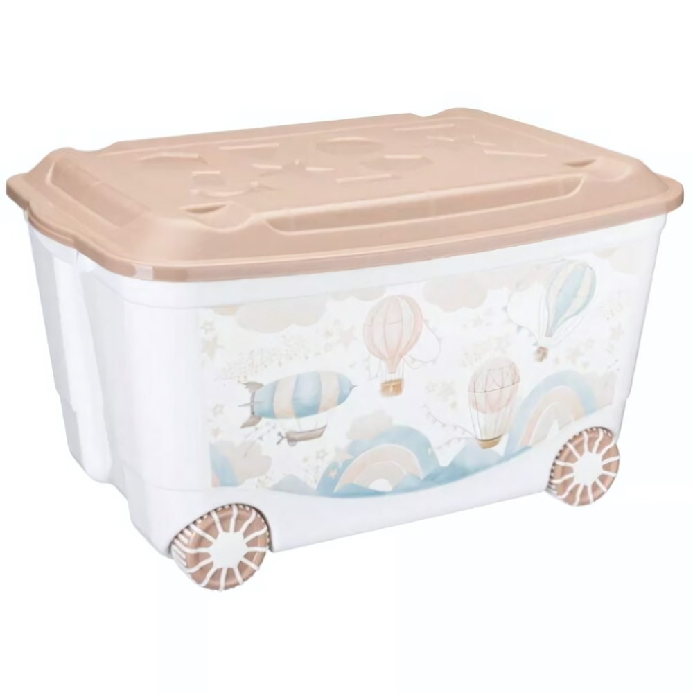 Ящик для игрушек на колесах с декором 45л "воздушные шары", 580х390х335 мм, (темно-бежевый)