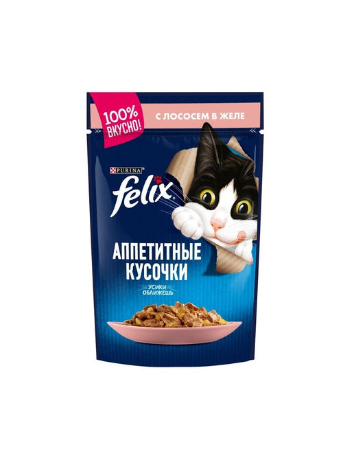 Влажный корм Felix Аппетитные кусочки для кошек, лосось в желе, 85 г