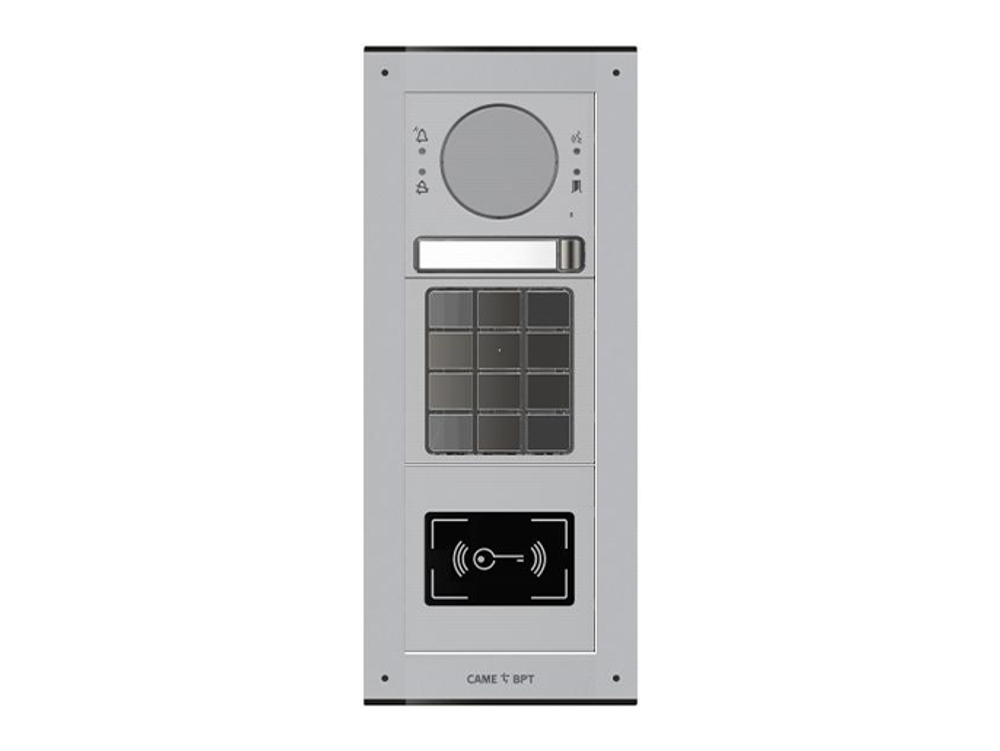 Вызывная IP-аудиопанель MTM с 1 кнопкой, кодонаборной клавиатурой и считывателем, 3 модуля, цвет серый
