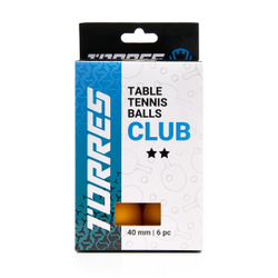 Мяч для наст. тенниса TORRES Club 2*, диам. 40+ мм, упак. 6 шт