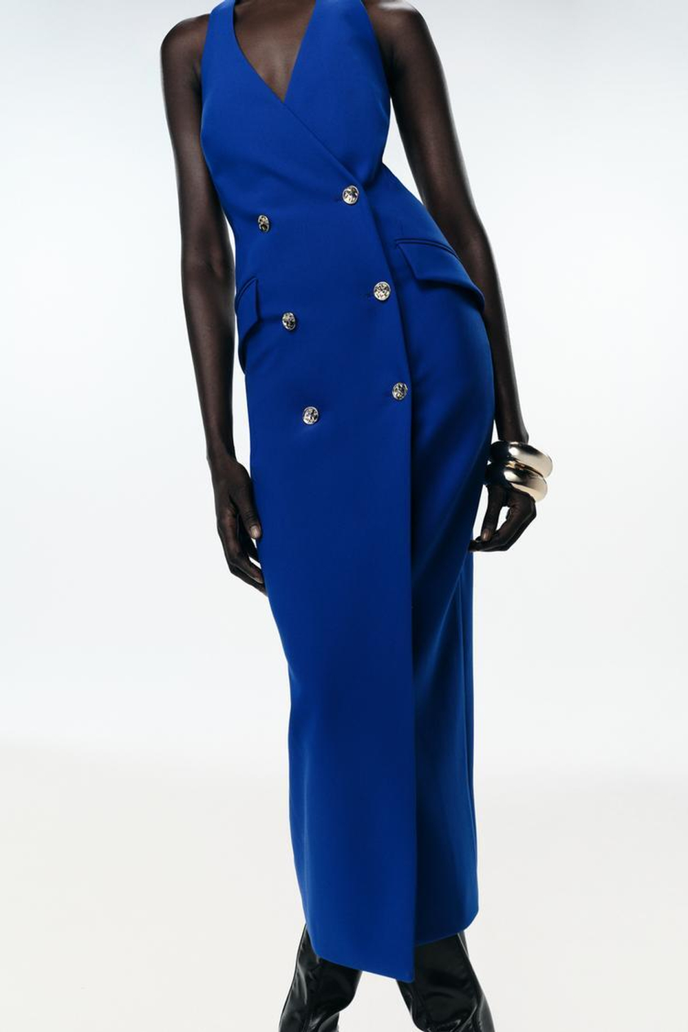 ZARA ПЛАТЬЕ МИДИ КРОЯ ТРУБА С ЗАПАХОМ, ЯРКО-СИНИЙ