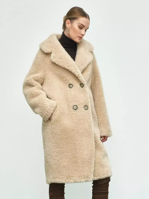 Шуба женская чебурашка тедди экомех, бежевая, SilverFox