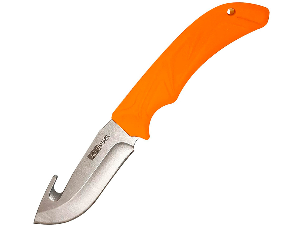 Нож AccuSharp Gut Hook Knife, разделочный, сталь 420, нейлоновый чехол, оранжевый