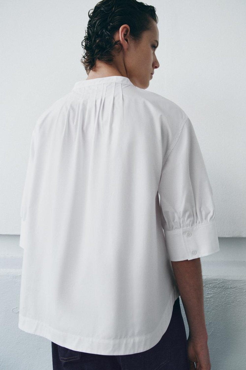 ZARA РУБАШКА С ОБЪЕМНЫМИ РУКАВАМИ ZW COLLECTION, БЕЛЫЙ