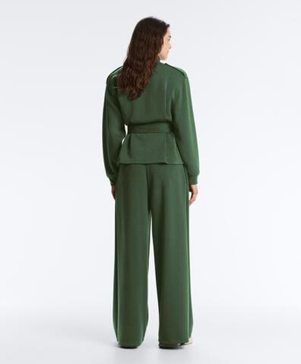OYSHO Брюки из саржевой ткани с высокой посадкой и складками, зеленый