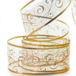 Лента декоративная (6 см*2,74 м) Ассорти дизайнов, Органза, Золото, 1 шт.