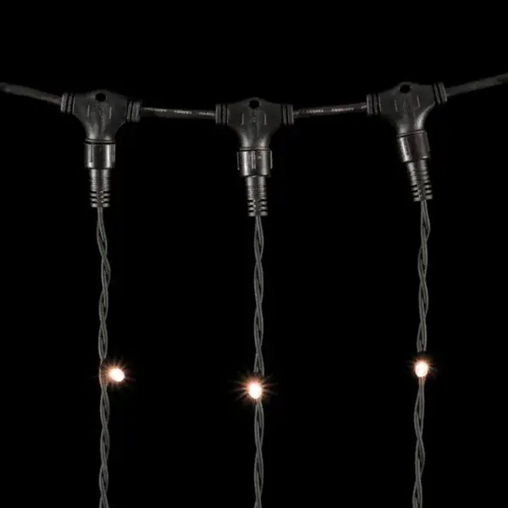 Светодиодный занавес с колпачком 2*3 м., 600 экстра теплых белых LED ламп, каучуковый черный провод, IP65, Beauty led (LL602-1-2EWW)