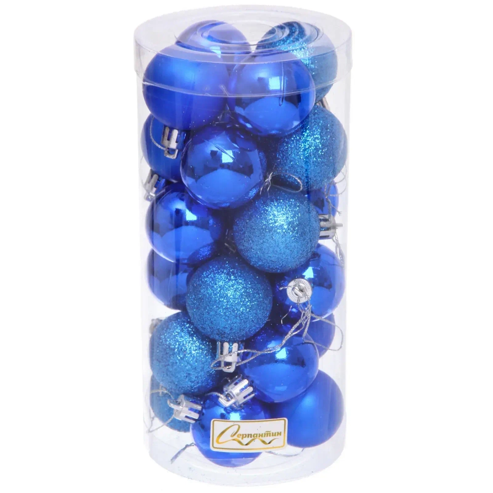 Новогодние шары 4 см (набор 24 шт) «Микс фактур», синий