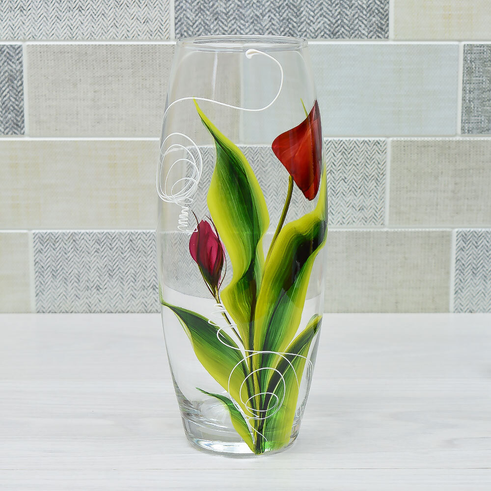 Ваза для цветов бочка Н26 D12 цветы роспись 84/74