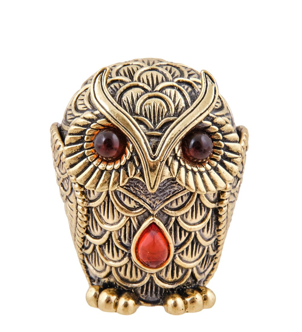 Народные промыслы AM-3782 Шкатулка «Сова Ажурная» (латунь, янтарь)