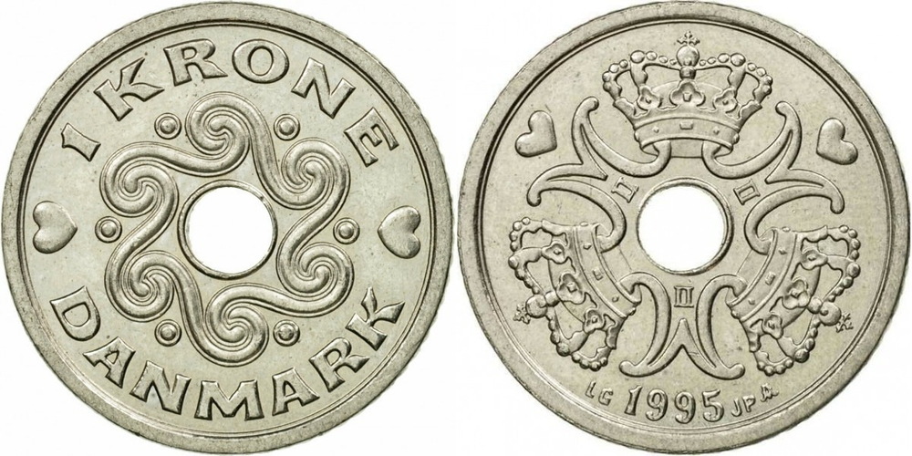 Дания 1 крона, 1992-2023 Королева Маргрете II XF