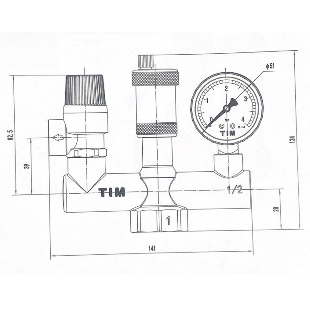 Группа безопасности для котла TIM JH-1025 3 бар (без накидных гаек)