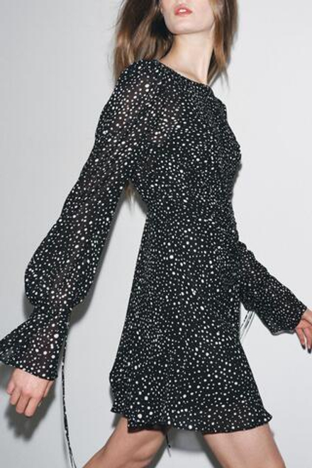 ZARA КОРОТКОЕ ПЛАТЬЕ В ГОРОШЕК — ZW COLLECTION, ЧЕРНЫЙ/БЕЛЫЙ