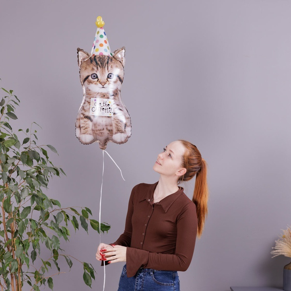 Фольгированный шар-фигура «Котенок в колпаке», 76 см/ 104 см, Китай/ США