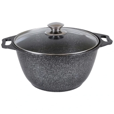 Кастрюля 3л «Мраморная» со стеклянной крышкой, литой алюминий, темный мрамор КМ-кмт32а