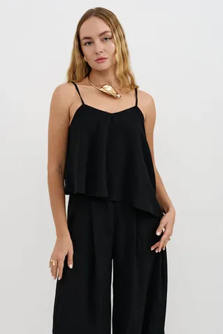 Асимметричный топ из шифона черного цвета