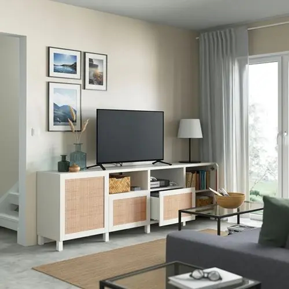 Тумба под ТВ - IKEA BESTÅ/BESTA/БЕСТО ИКЕА, 74х42х240 см, белый/бежевый