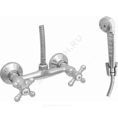 Смеситель для душа двуручный душевой шланг н/ж сталь, хромированная пластиковая лейка и кронштейн Стандарт ЦС-СМ 293/3-4 К М_Крест Центр Сантехники (Подольск) СМ508519