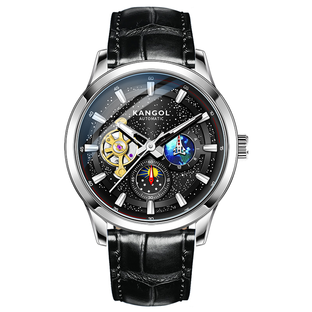 KANGOL Trendy Era Iron Heart Black Warrior Quartz Movement Stainless Steel Watchband Watch Men"s Watches