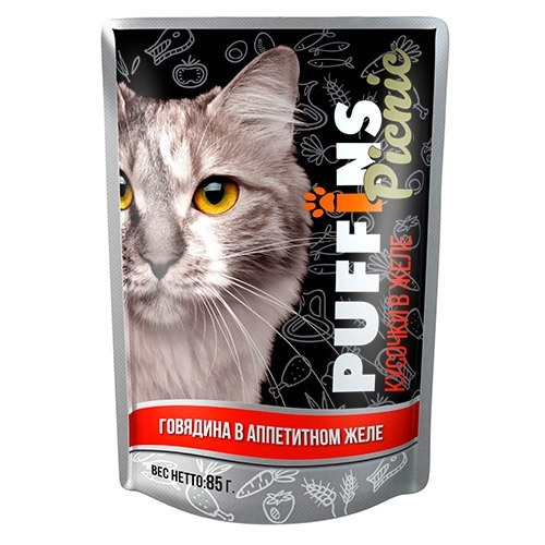 Puffins Picnic Влажный корм для кошек, говядина в желе, 85 г
