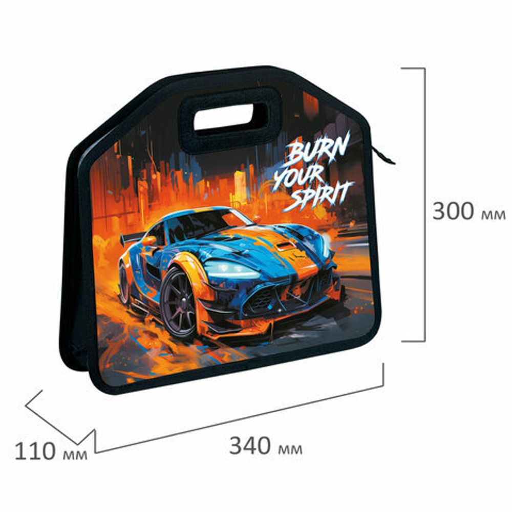 Папка-сумка ЮНЛАНДИЯ, 1 отделение, фетровые ручки, 34х30х11 см, "Race car", 273382
