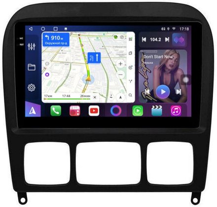 Магнитола для Mercedes-Benz S W220 1998-2005 (рамка черная) - FarCar BM220M монитор 9.5" QLED на Android 14, TS10, 4+32Гб, CarPlay, 4G SIM-слот