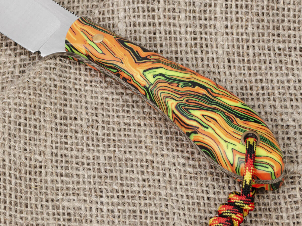 Нож для бушкрафта "Канадец XL", сталь VG-10/Elmax, рукоять микарта (салатово-оранжевая)